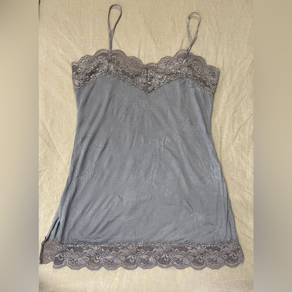 Arden B Gray Lace Trim Tunic